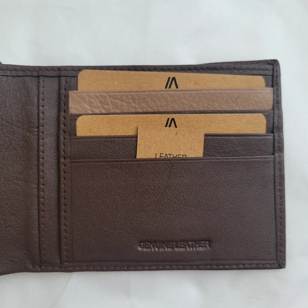 Leather Architect RFID Genuine Leather Bifold Wallet Brown Zip Coin Pocket
